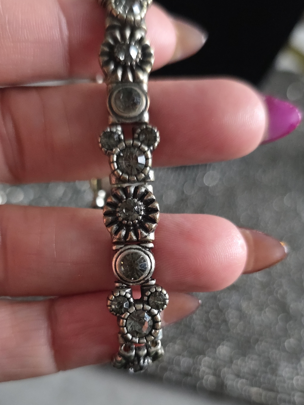 Disney Silver-Tone Floral Crystal Bracelet with Clear Accents